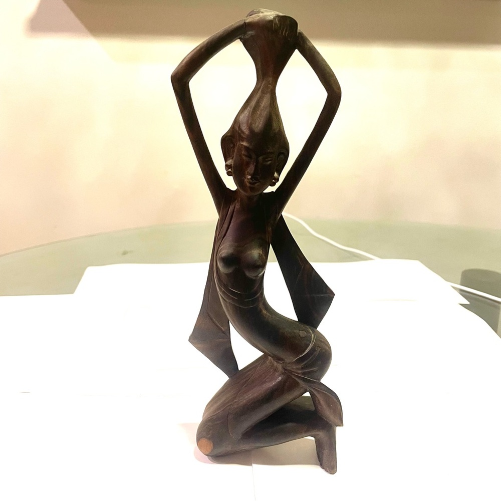 SOLD: Vintage 1970s Balinese Hand-Carved Wooden Female Figurine – Boho Mid